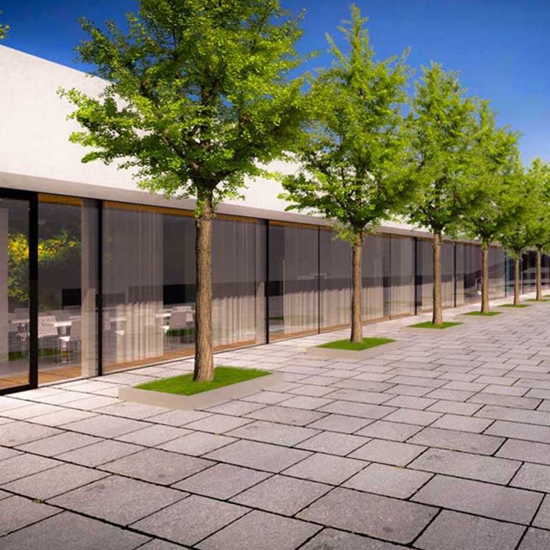 pohled na fasádu s velkými arkýři